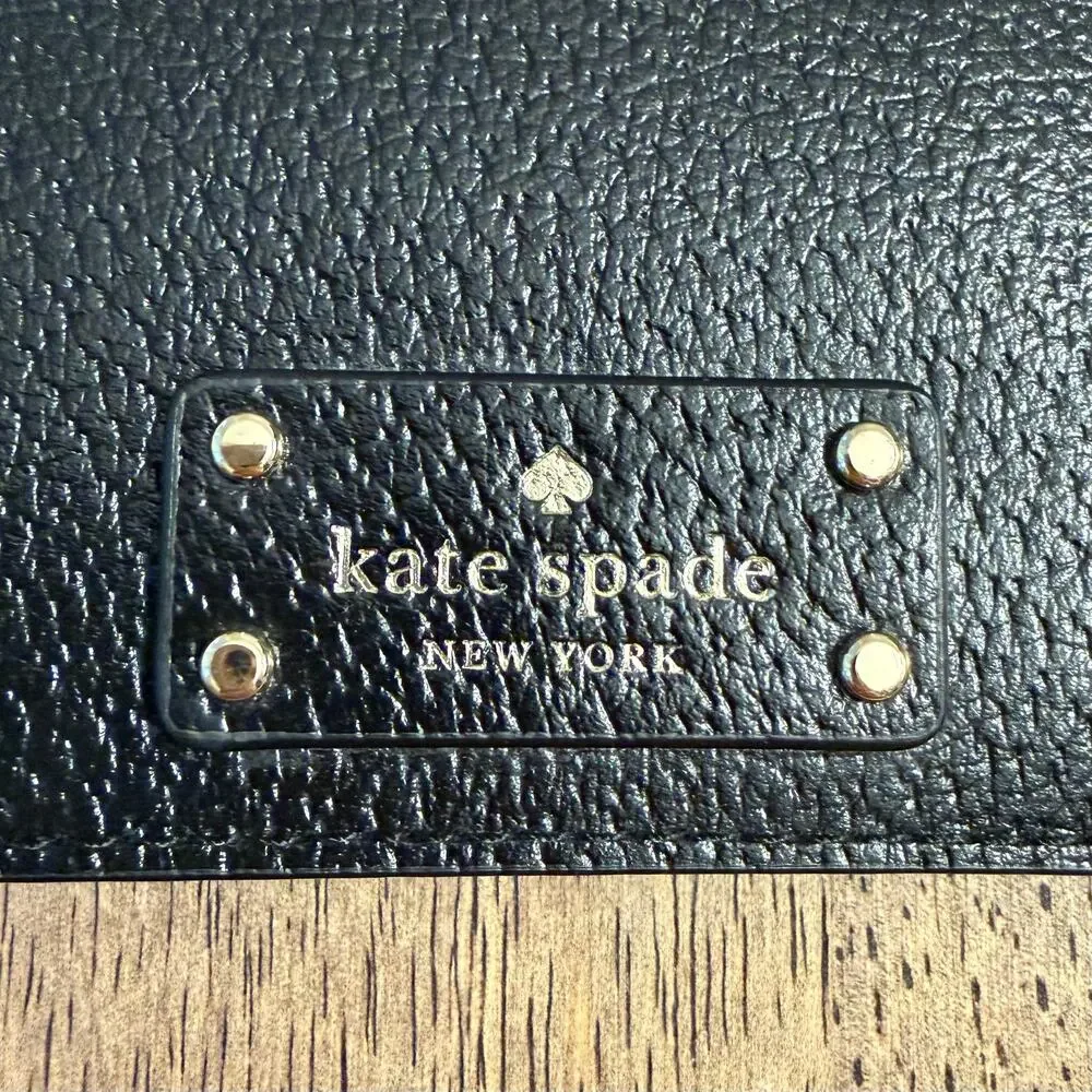 Kate Spade Passport Holder Pebbled Leather Cardholder Embossed Travel Black - Picture 3 of 7